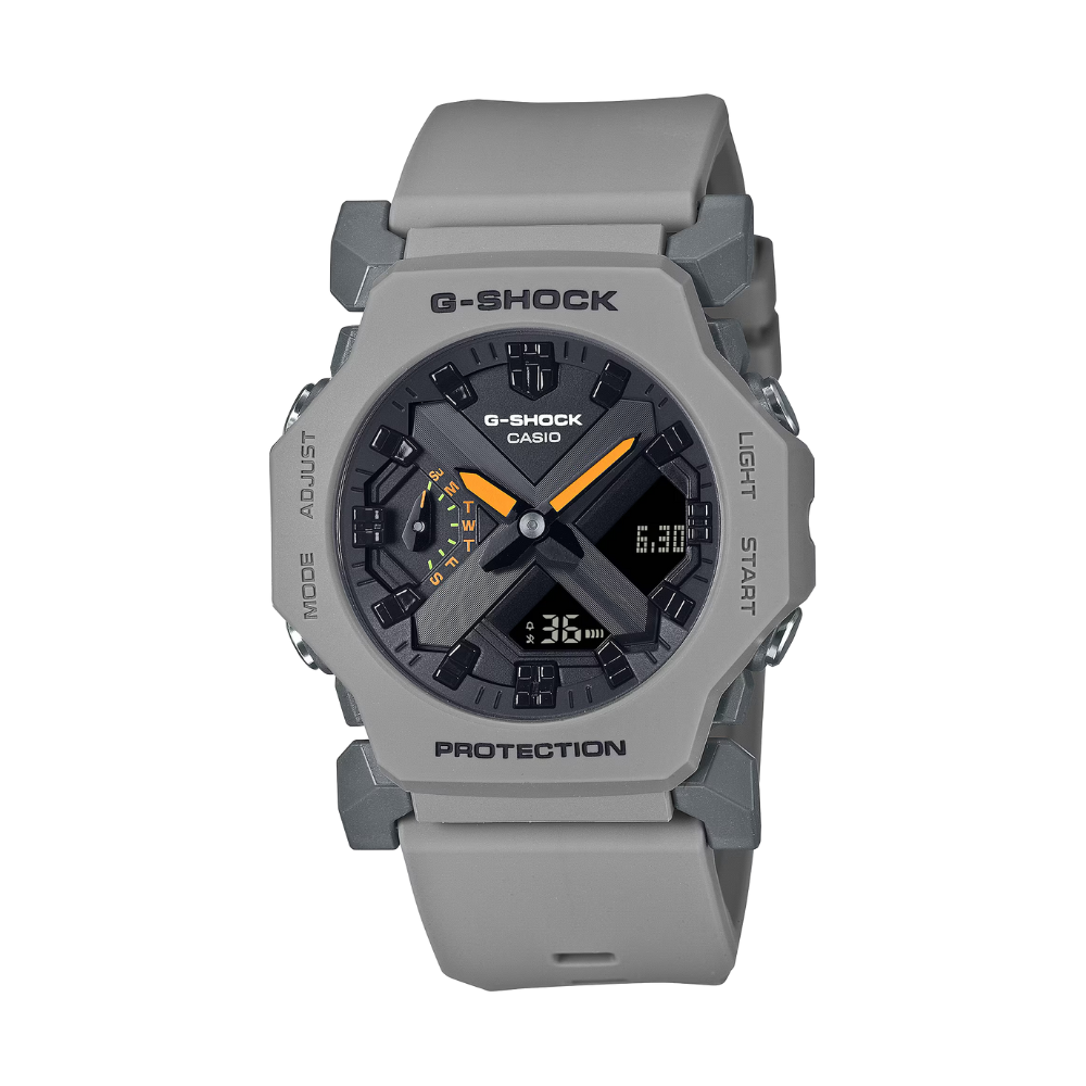 Gray G-Shock watch on a white background