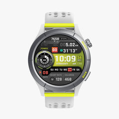 Smartwatch with a white and yellow band on a white background