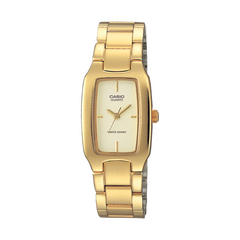 Gold Casio watch on a white background
