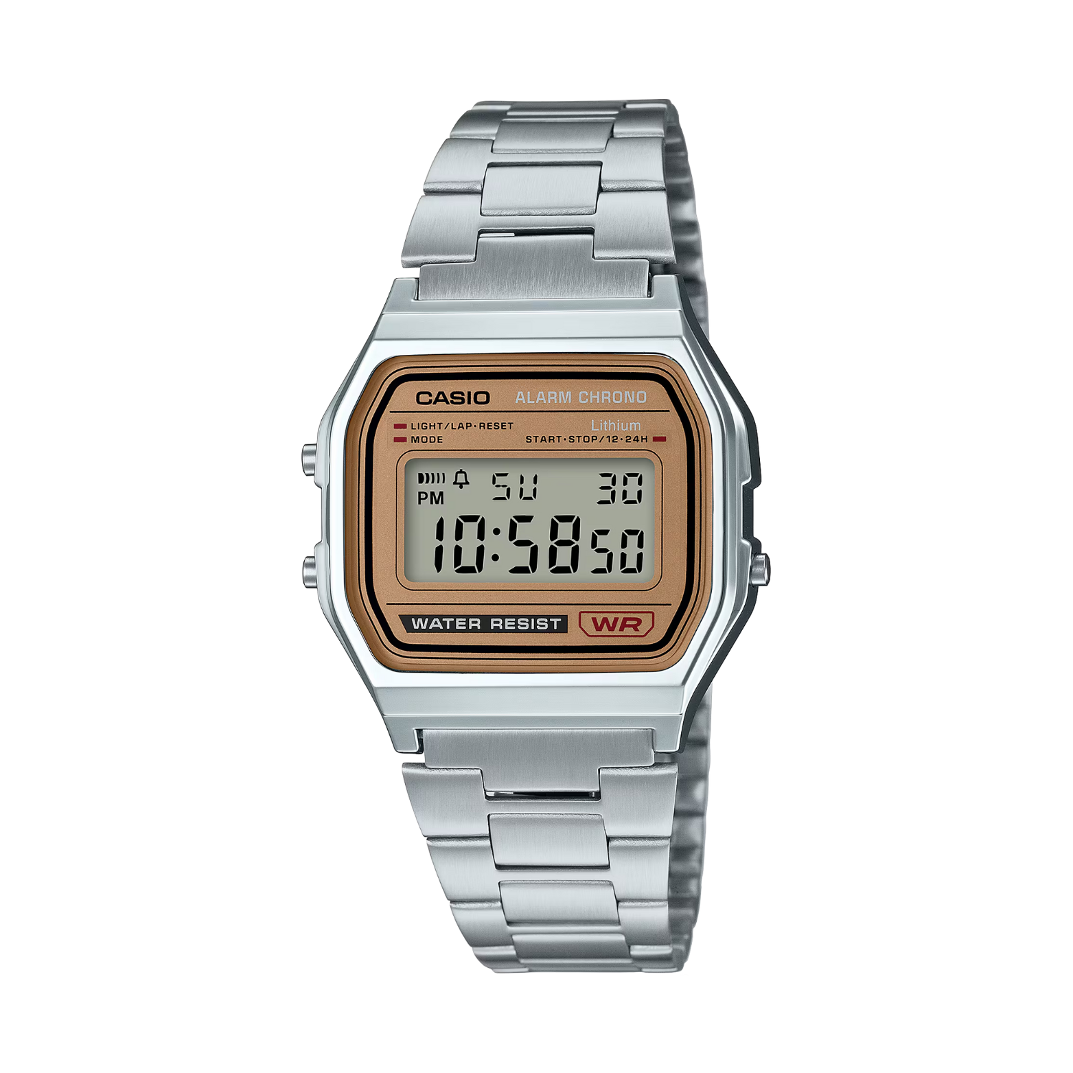 Casio digital watch with silver metal strap