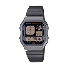 Casio watch with digital and analog display on a white background
