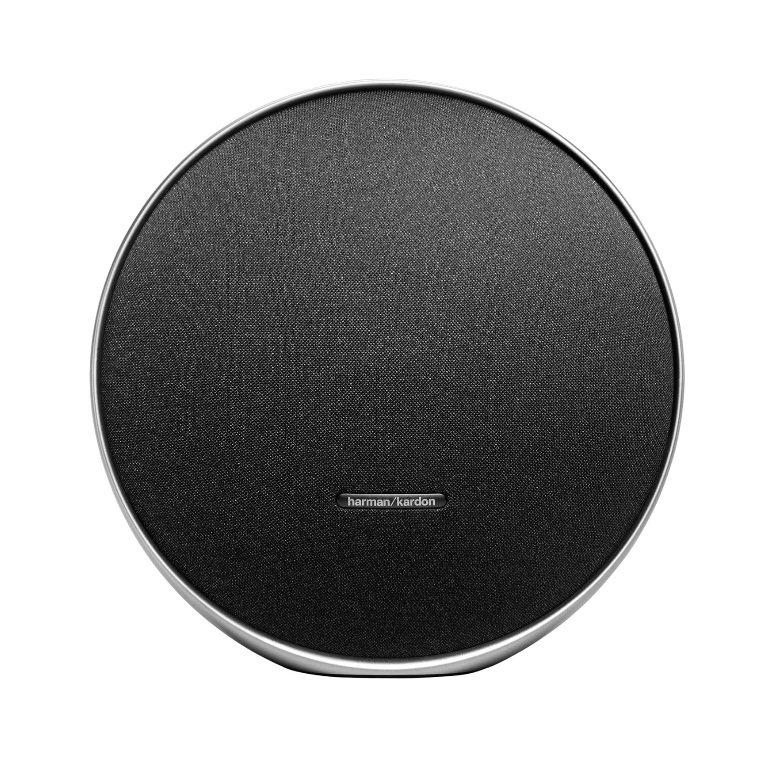 Harman Kardon Onyx Studio 9 Bluetooth speaker in black color with a round shape and a visible brand logo on the front.