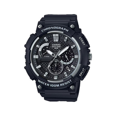 Black Casio watch with multiple functions on a white background