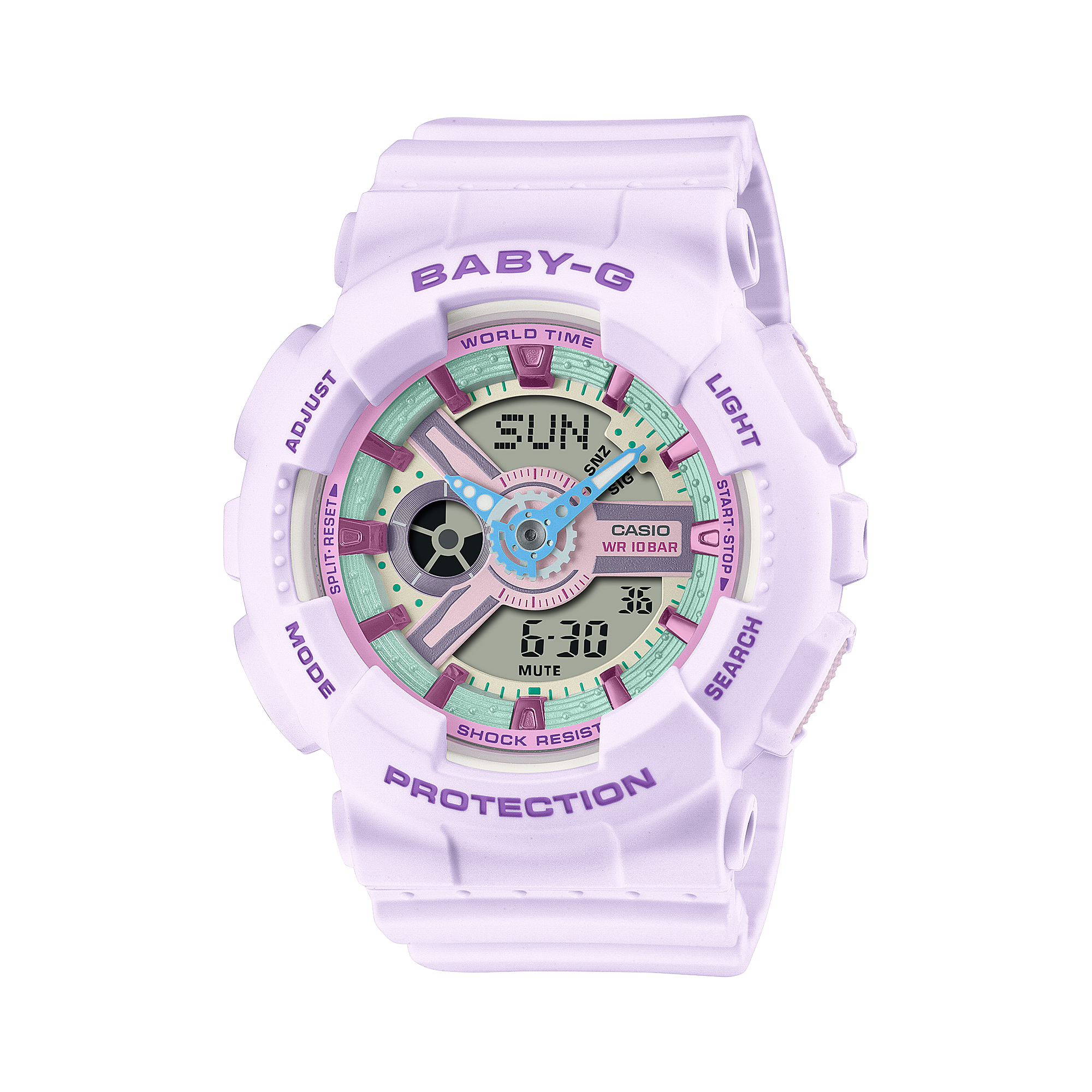 CASIO G-SHOCK BABY-G BA-110XPM-6ADR Women’s Watch | Analog-Digital | Lavender Marble Street Fashion Toughness - THE HAPPY BUY