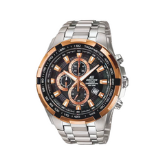 A Casio Edifice EF-539D-1A5VUDF watch with a stainless steel band and a black and silver ion-plated case.