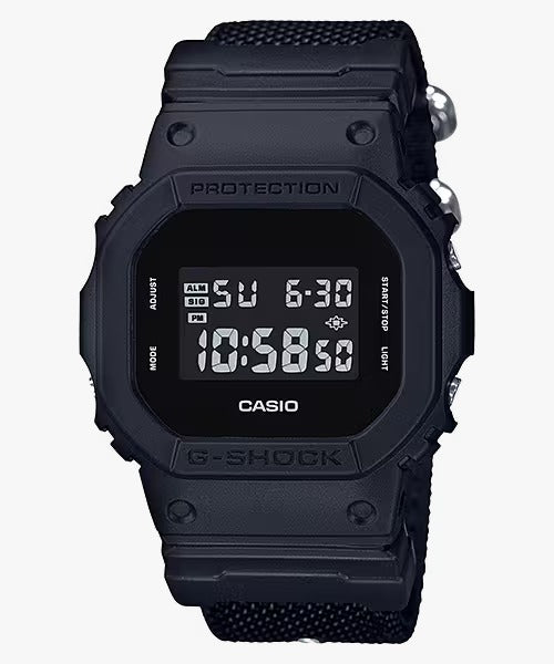 CASIO G-SHOCK DW-5600BBN-1DR Men’s Digital Watch | Original G-SHOCK Square | Blackout Nylon Fabric Band Street Tough - THE HAPPY BUY
