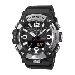 G-Shock watch with black and silver design on a white background