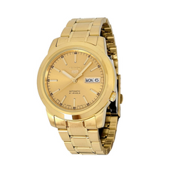 SEIKO SNKE56J1 – Japan-Made Automatic Watch – 39mm Gold-Tone Stainless Steel Case – Champagne Dial – Day/Date Function – 30M Water Resistance - THE HAPPY BUY