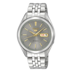 SEIKO SNKL19J1 – Japan-Made Automatic Watch – 38mm Stainless Steel Case – Grey Sunburst Dial – Day/Date Function – 30M Water Resistance - THE HAPPY BUY