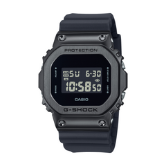 A black CASIO G-SHOCK watch with a digital display, showing the time and date.