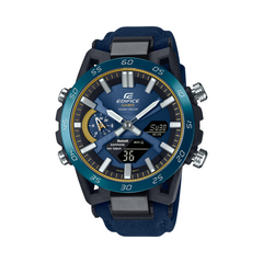 Blue Casio Edifice watch on a white background