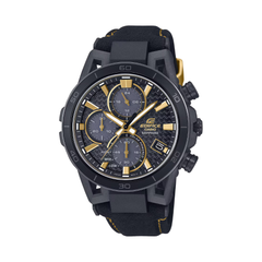 Black and gold Edifice watch on a white background
