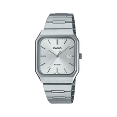 Silver Casio watch with a white face