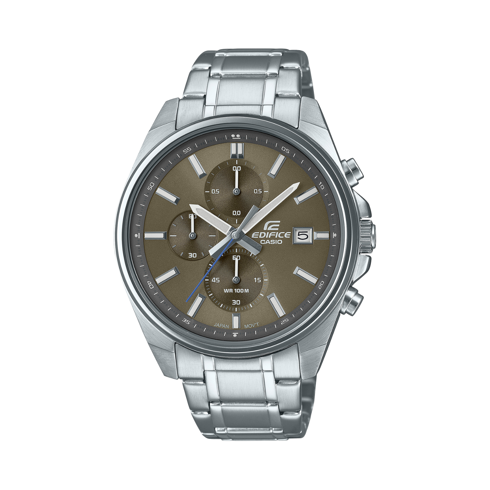 Silver Edifice watch with a brown dial on a white background