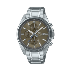 Silver Edifice watch with a brown dial on a white background