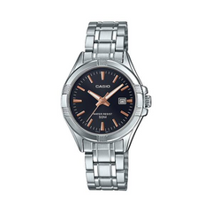 Casio watch with silver metal strap and black dial