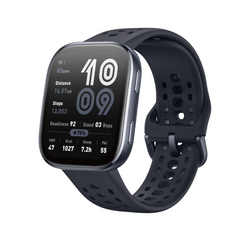 Smartwatch with a black band on a white background