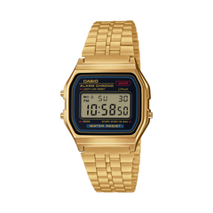 Gold Casio digital watch on a white background