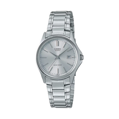 Silver Casio watch on a white background