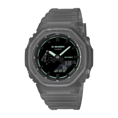 G-Shock Casio watch with a gray case and black face on a white background