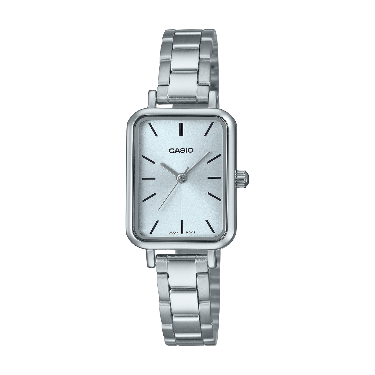 Silver Casio watch on a white background