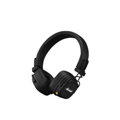 Black headphones on a white background