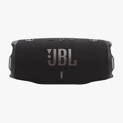 A black JBL Charge 6 Bluetooth speaker with the JBL logo visible on the front.