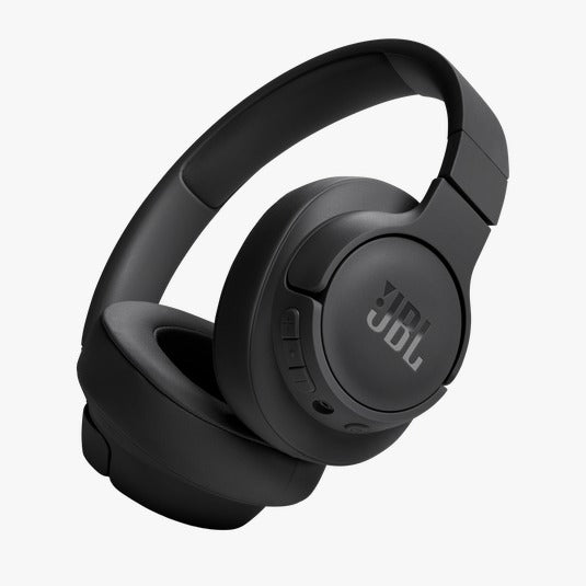 A pair of black JBL TUNE 720BT wireless over-ear headphones with ear cups and a headband.