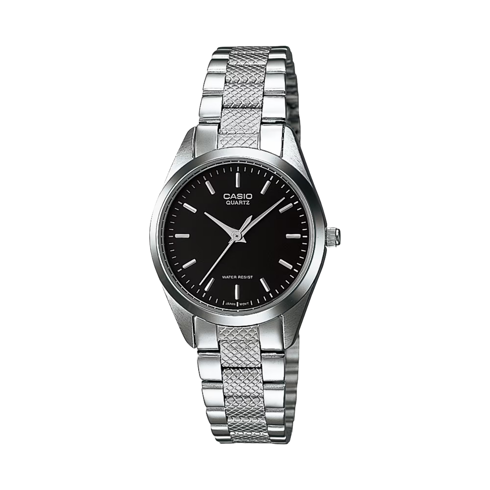 Casio watch with silver bracelet on a white background