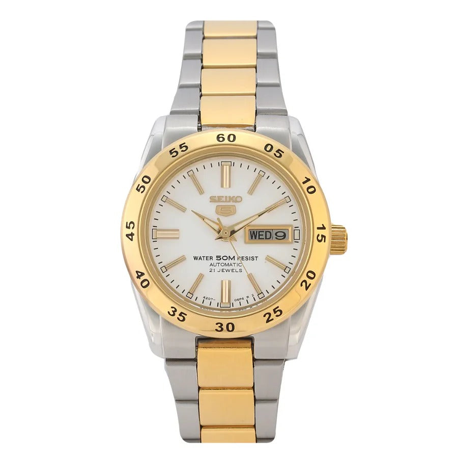 SEIKO SNKE54J1 – Japan-Made Automatic Watch – 39mm Two-Tone Stainless Steel Case – Silver Dial with Day/Date Function – 30M Water Resistance - THE HAPPY BUY