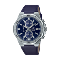 Edifice watch with blue strap and blue dial on a white background