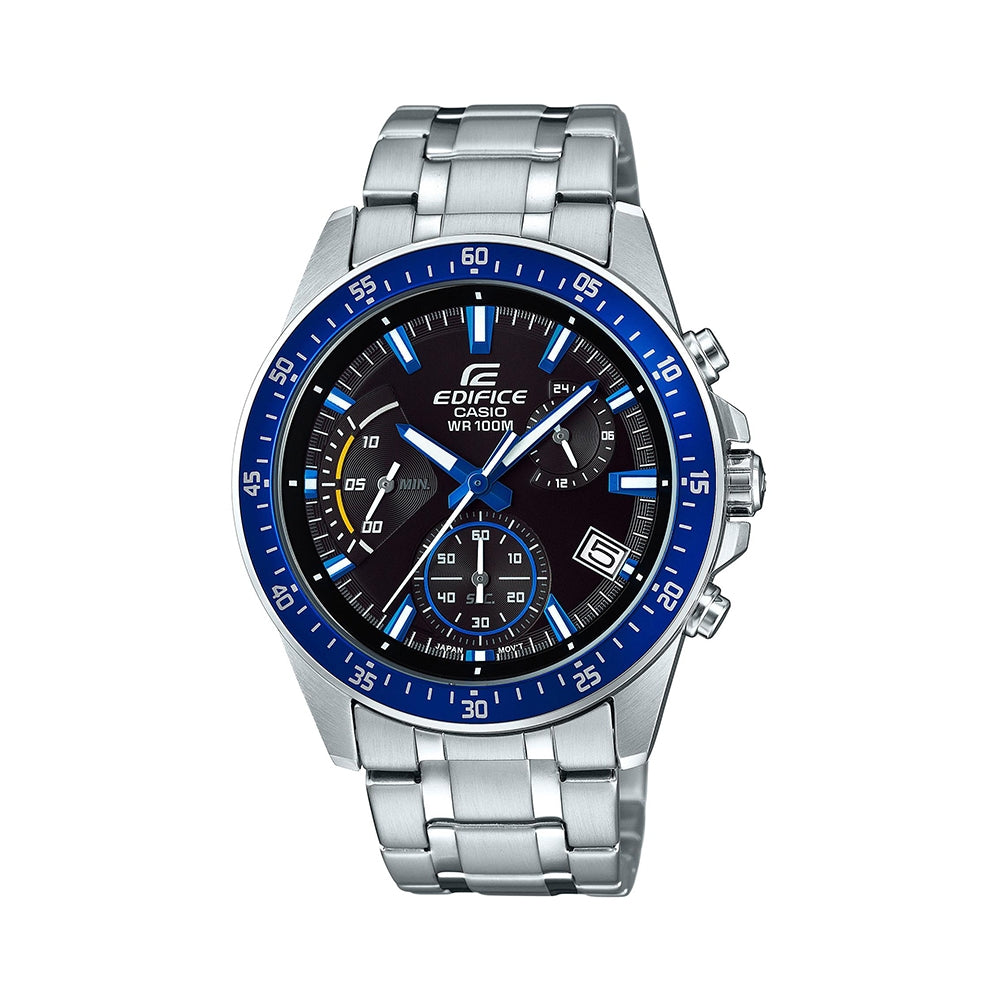 CASIO EDIFICE EFV-540D-1A2VUDF Men’s Watch | Stainless Steel Silver | Black & Blue Chronograph Business-Sport Style - THE HAPPY BUY