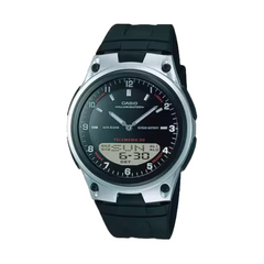 Casio watch with black strap on a white background