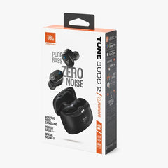 JBL Tune Buds 2 packaging with earbuds on a white background