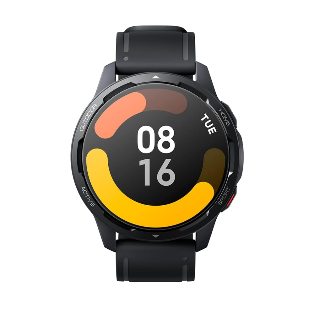 Smartwatch with a black strap on a white background