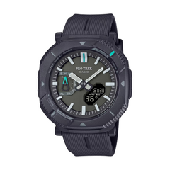 Black Casio Pro Trek watch on a white background