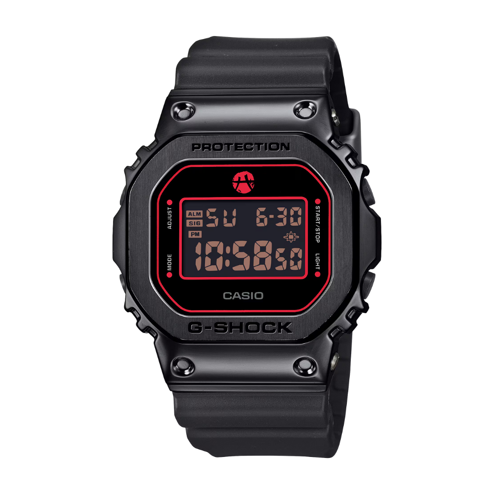 Black Casio G-Shock digital watch on a white background