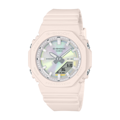 Pink Casio G-Shock watch on a white background