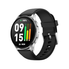 Smartwatch with a black band on a white background