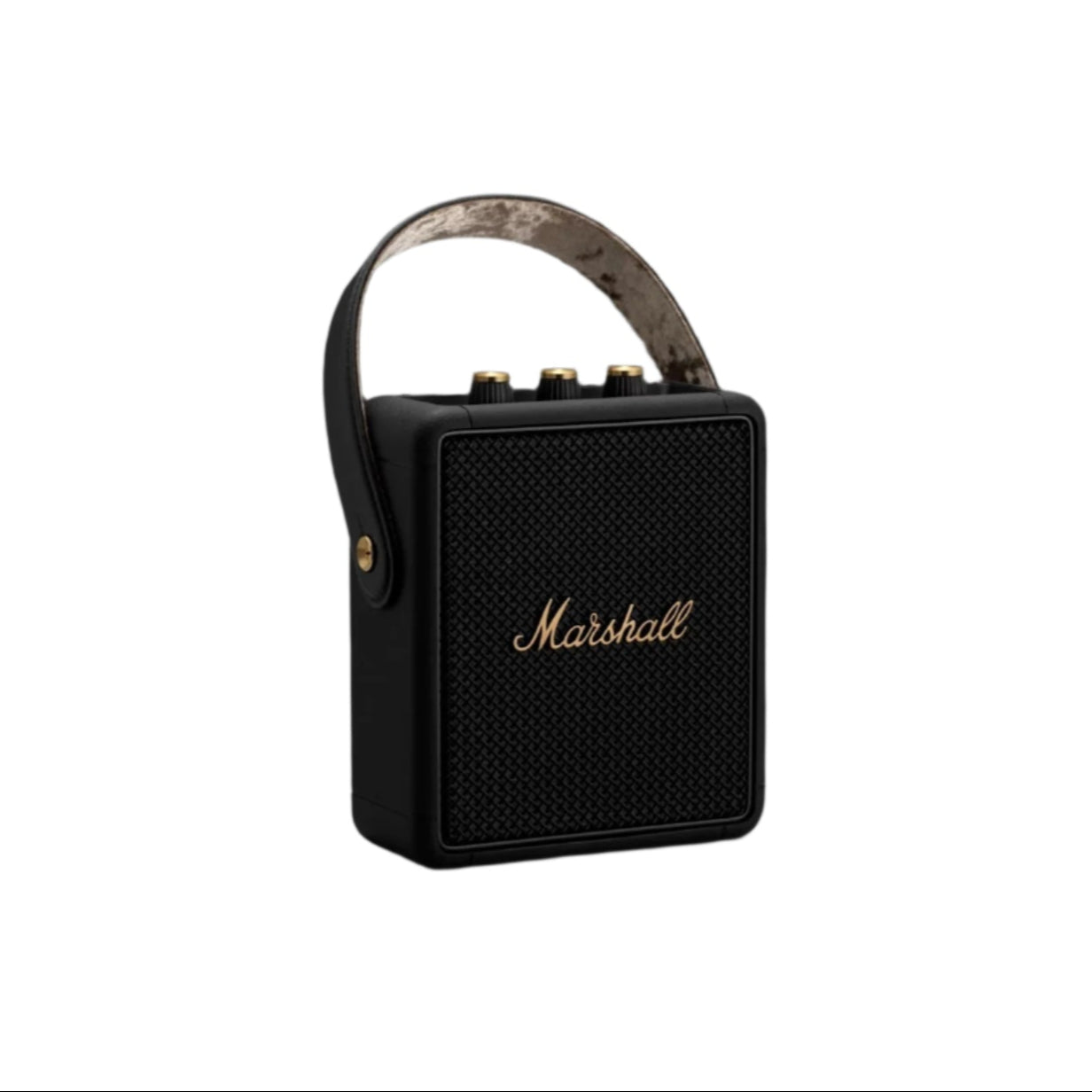 Black Marshall portable speaker on a white background