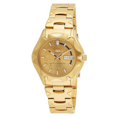 A gold-tone Seiko automatic watch with a round dial and analog display, featuring a fold-over clasp.