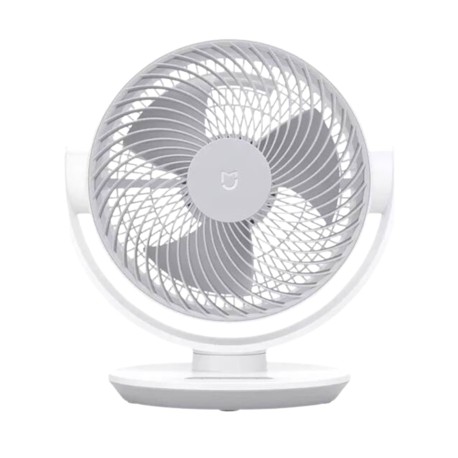 A white Xiaomi smart desktop air circulation fan with a circular guard and a stable base.
