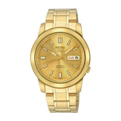 SEIKO SNKK20J1 – Gold-Tone Stainless Steel Automatic Watch – 38mm Gold Dial – Day/Date Function – 30M Water Resistance - THE HAPPY BUY