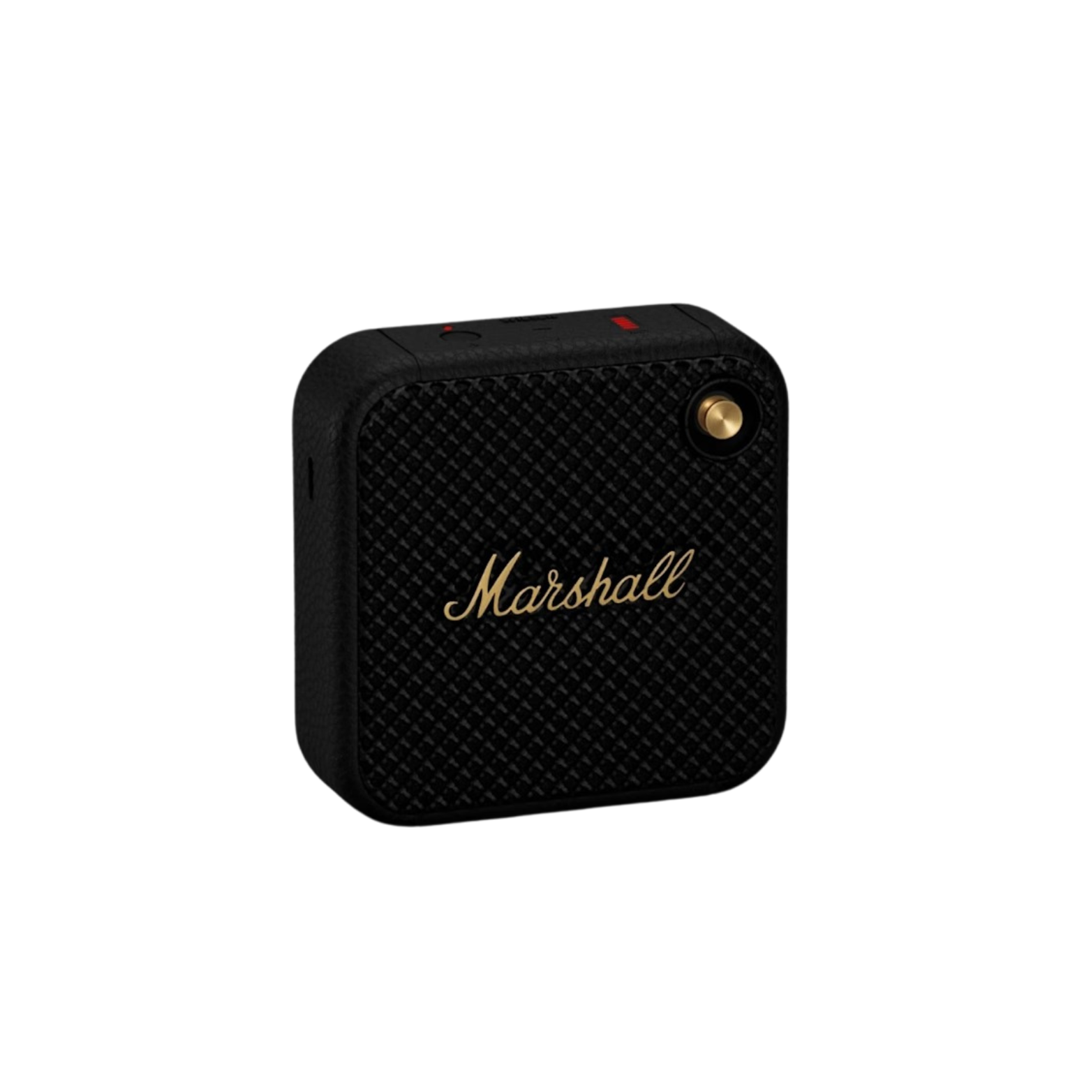 Black Marshall portable speaker on a white background