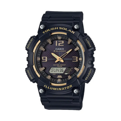 Black and gold Casio watch on a white background