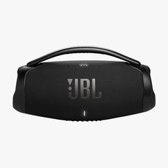 A black JBL Boombox 3 Wi-Fi portable Bluetooth speaker with a handle and the JBL logo visible on the front.