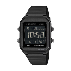 Black Casio digital watch on a white background