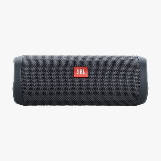 A black JBL Flip Essential 2 Bluetooth speaker with a fabric exterior, featuring the JBL logo on the front.