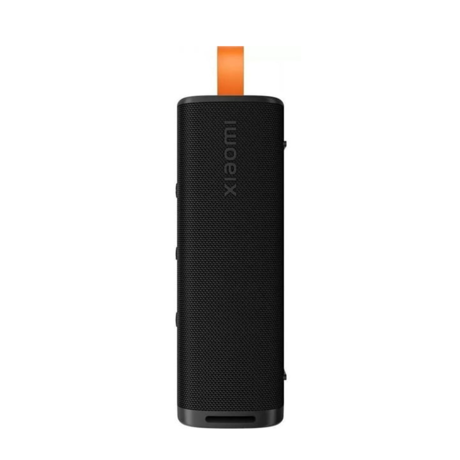 A portable black Xiaomi outdoor speaker with a visible orange strap.