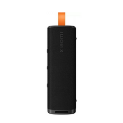A portable black Xiaomi outdoor speaker with a visible orange strap.